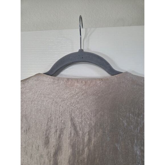 Vilagallo Cream Gold Sheen Shiny Flowy Boho Chic Peasant Top Blouse, Size Large - Picture 8 of 10